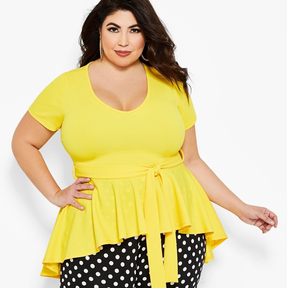 Yellow Ashley Stewart High Low Peplum Top